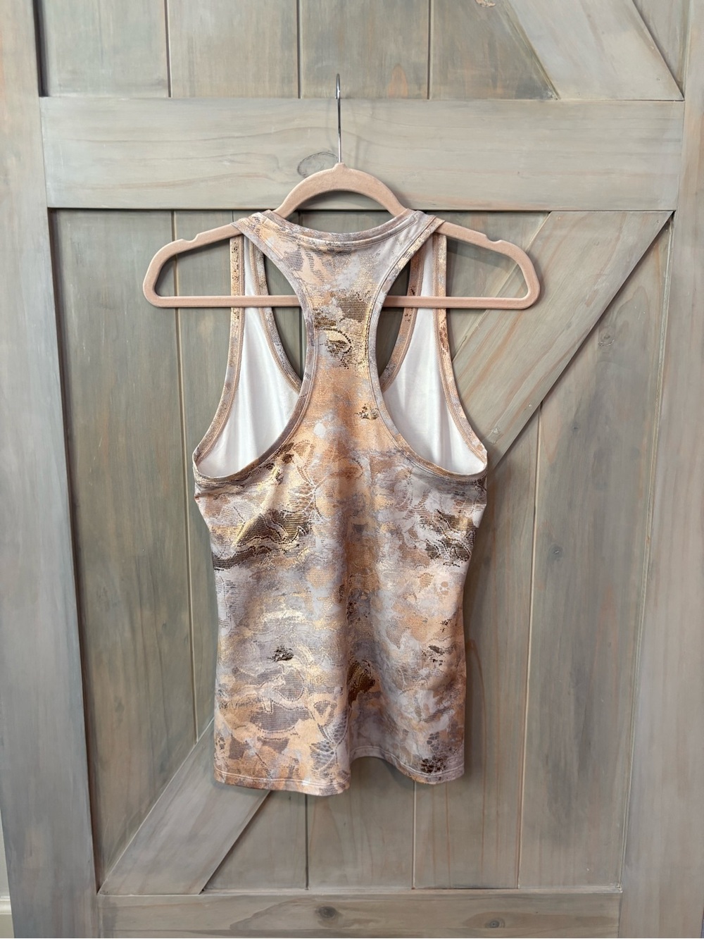 Athleta Marble-Print Metallic Racerback Tank in Gold & Cream - Picture 3 of 8